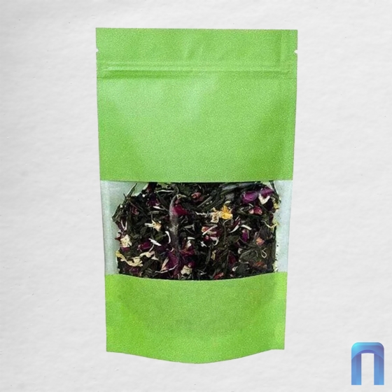 Пакет Дой Пак с замком Бумажный ЗЕЛЕНЫЙ с окном 70 мм 120×185+(30+30) (50шт/уп)