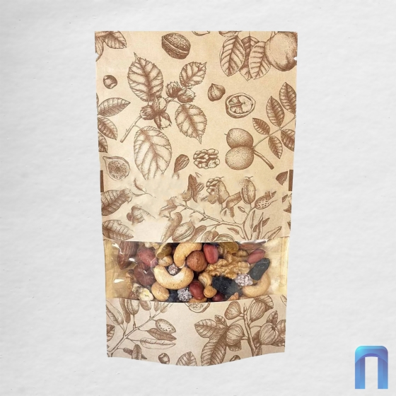 Пакет Дой Пак с замком Бумажный Фантазийная иллюстрация с окном 40 мм 135×225+(35+35) (3 слоя) (50шт/уп)