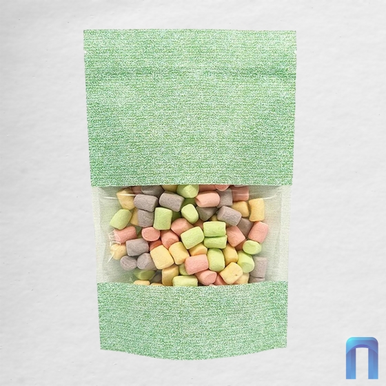 Пакет Дой Пак с замком Бумажный ВОЛНА Морской с окном 70 мм 105×150+(30+30) (50шт/уп)