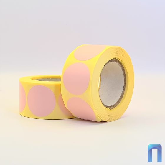 Этикетка термотрансферная полуглянцевая 30х30 мм (500 шт, розовая, круглая, втулка 40 мм)