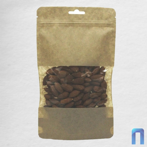 Пакет Дой Пак с замком Бумажный с окном 70 мм 105×150+(30+30) полосатый 40 г с евро (50шт/уп)