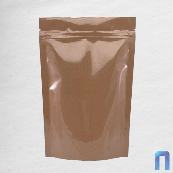 Пакет Дой Пак с замком Металлизированный Коричневый глянец 135×200+(40+40) (50шт/уп)