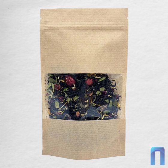 Пакет Дой Пак с замком Бумажный с окном 70 мм 105×185+(30+30) гладкий с евро (50шт/уп)