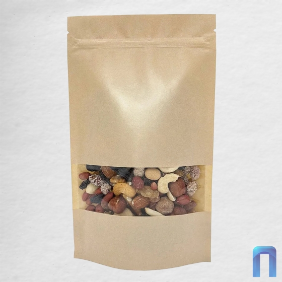 Пакет Дой Пак с замком Бумажный с окном 40 мм 105×125+(30+30) гладкий с евро (50шт/уп)