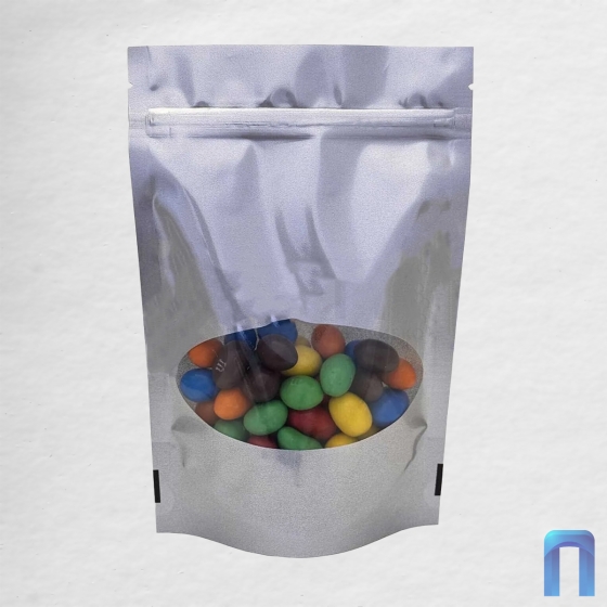 Пакет Дой Пак с замком с овальным окном Серебро матовый 135×200+(40+40) (50шт/уп)