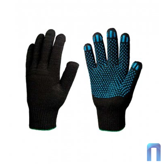 Перчатки трикотажные с ПВХ точка черные (4 нити, 10 класс)