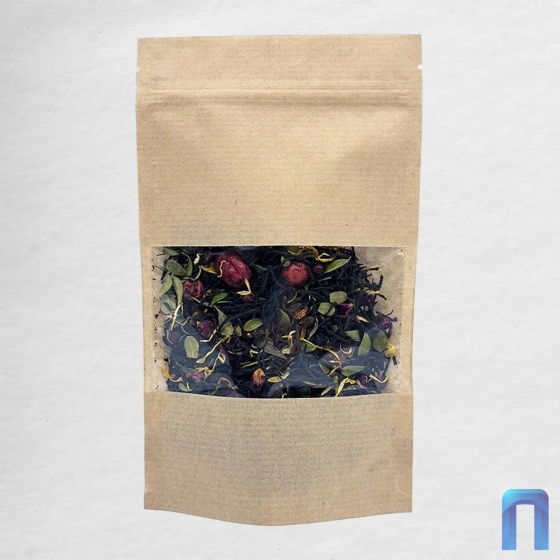 Пакет Дой Пак с замком Бумажный с окном 70мм 135×225+(35+35) полосатый 40 г (50шт/уп)