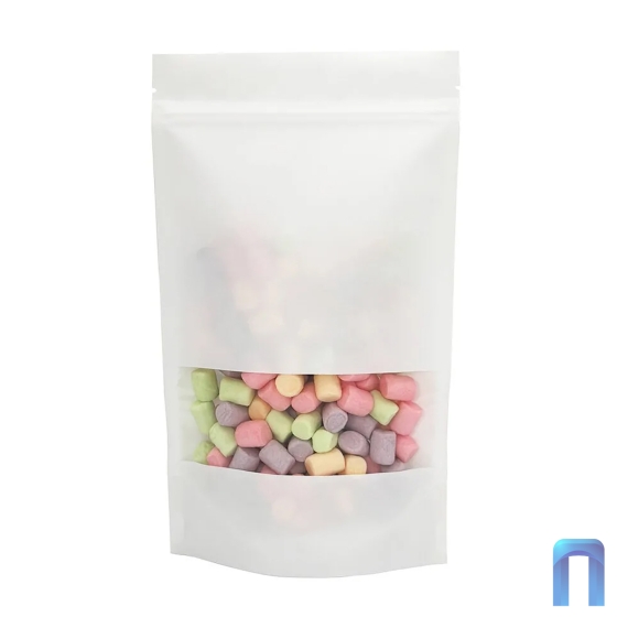 Пакет Дой Пак с замком Бумажный БЕЛЫЙ с окном 40 мм 135×225+(35+35) (50шт/уп)