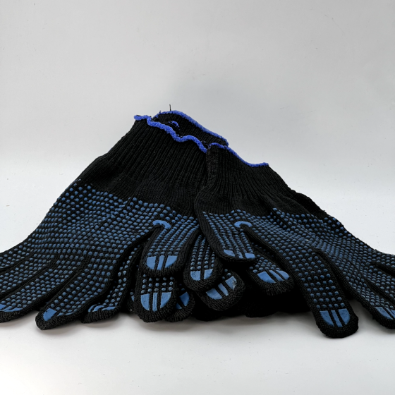 Перчатки трикотажные с ПВХ точка люкс чёрные (6 нити, 10 класс, 10 пар в упаковке)