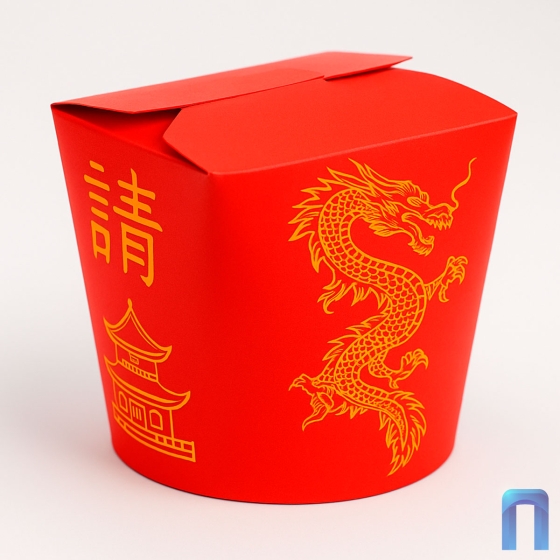 Чайна-бокс с круглым дном 700мл (Золотой Дракон на красном, 50 шт/уп)