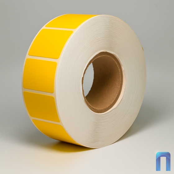 Этикетка термотрансферная полипропиленовая 20х20 мм (1000 шт, жёлтая, круглая, втулка 40 мм)