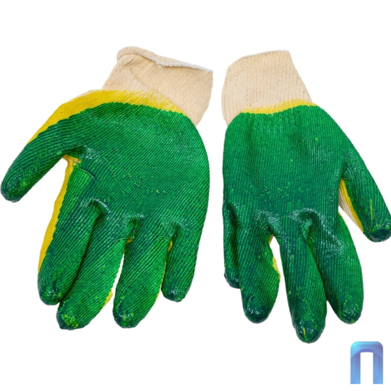 Перчатки трикотажные с двухсторонним латексным покрытием, зелёный (10 пар в упаковке)