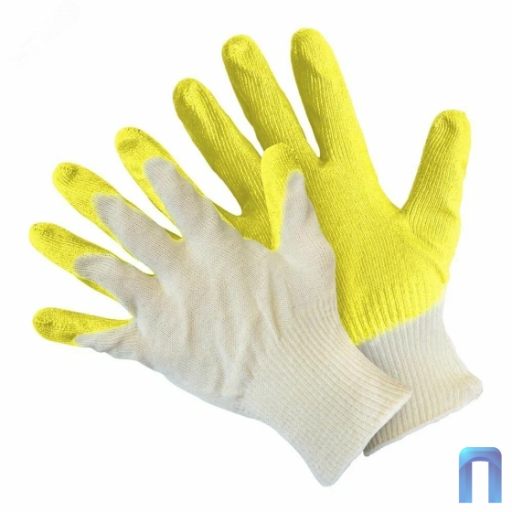 Перчатки трикотажные с односторонним латексным покрытием, жёлтые (10 пар в упаковке)