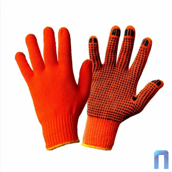 Перчатки утепленные оранжевые с ПВХ точка (7,5 класс, 10 пар в упаковке)