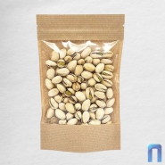 Пакет Дой Пак с замком Бумажный БУРЫЙ с окном 100 мм 105×185+(30+30) полосатый 60 г (50шт/уп)