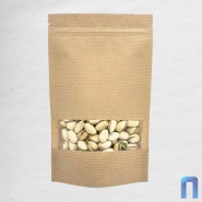 Пакет Дой Пак с замком Бумажный БУРЫЙ с окном 40 мм 160×250+(45+45) полосатый 60 г (50шт/уп)