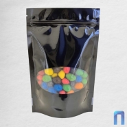 Пакет Дой Пак с замком с ОВАЛЬНЫМ окном Чёрный глянец 135×225+(40+40) (50шт/уп)