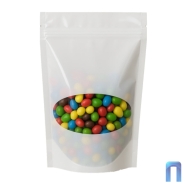 Пакет Дой Пак с замком с ОВАЛЬНЫМ окном Белый глянец 135×200+(40+40) (50шт/уп)